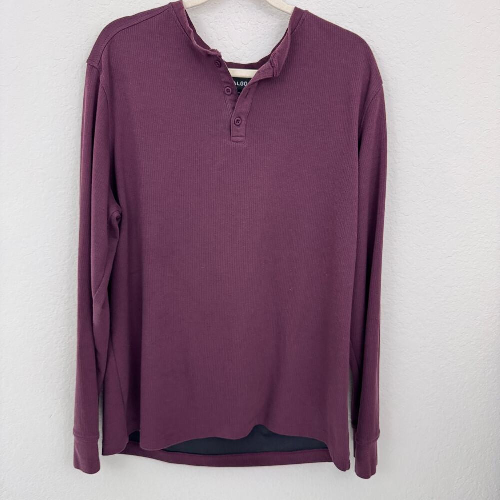 01.Algo Mens Long Sleeve Henley Shirt Size XL Casual Comfy Dark Red